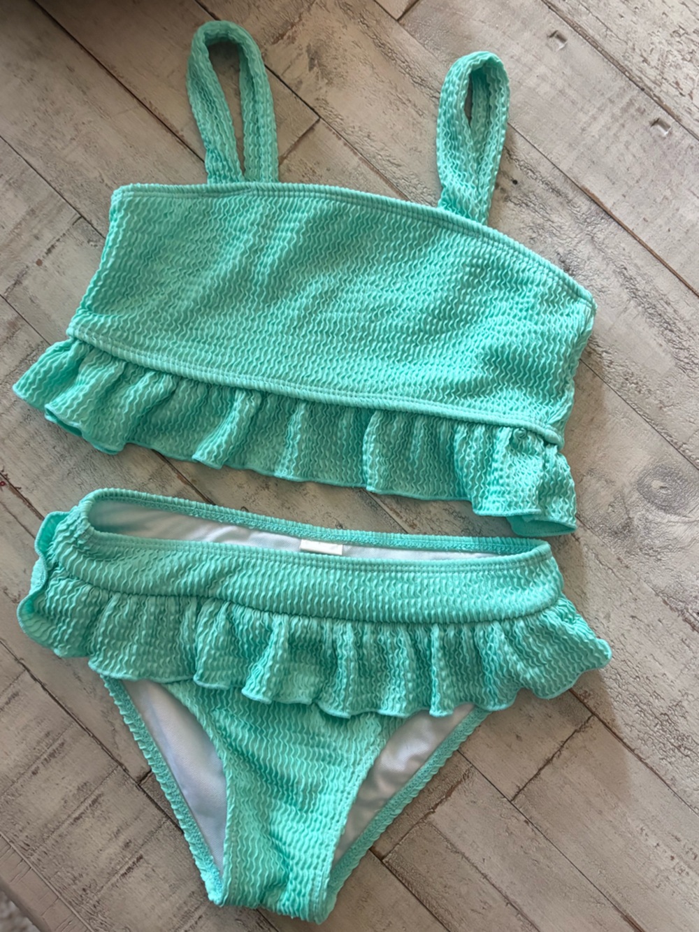 SHEIN Mint Green Ruffle Two-Piece Kids Swim Bikini